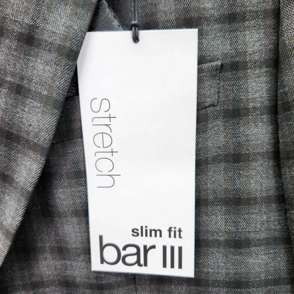 Bar III Blazer Mens 36R 36 Regular Gray Plaid Slim Fit Stretch Sport Coat Jacket - Picture 4 of 10